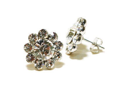 Rhinestone Solitaire in circle of Rhinestones Earrings