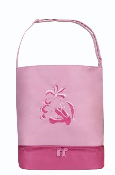 Sassi Designs Ballet Tote(Pink) With Bottom Shoe Compartment-Embroidered Shoes & Ribbons