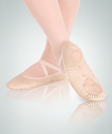 Body Wrappers Sterling Split Sole Leather Pleated Ballet Slipper