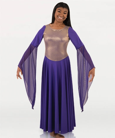 Body Wrappers Womens Solid Dress w- Gold Bodice Overlay