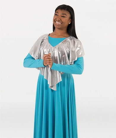 Body Wrappers Drapey Shiny Metallic V-Shawl Pullover