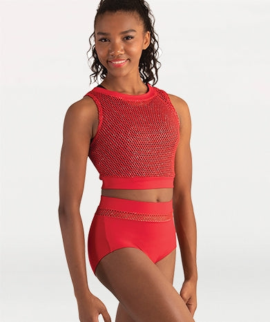 Body Wrappers Open Mesh Crop Boatneck Tank Pullover