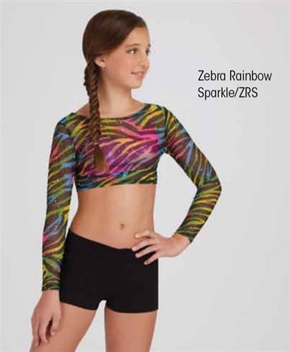 Capezio Child Long Sleeve Glitter Rainbow Zebra Crop Top - Clearance