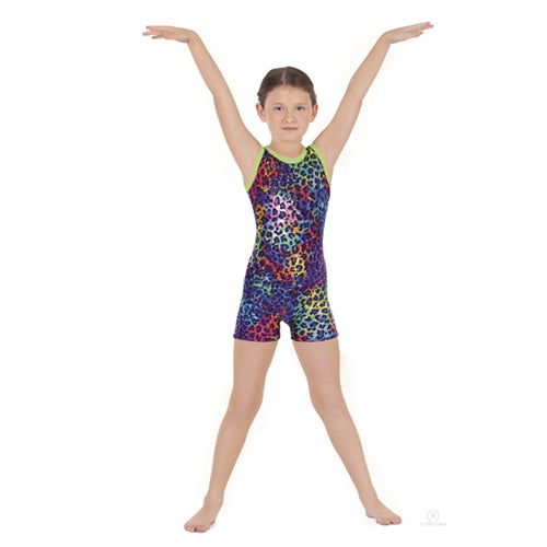 Eurotard Child Disco Multi Colored Leopard Print Gymnastics Biketard Unitard