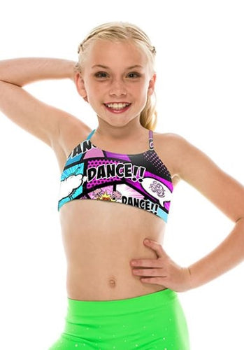 KIDS COMIC STRIP DANCE CAMI BRA TOP