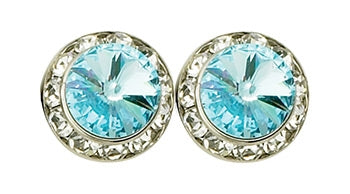 Rhinestone Solitaire in circle of Rhinestones Earrings - Aquamarine