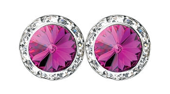 Rhinestone Solitaire in circle of Rhinestones Earrings - Fuchsia