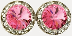 Rhinestone Solitaire in circle of Rhinestones Earrings - Rose