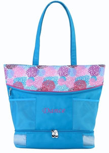 Sassi Designs Blooms Medium Tote with screen print design, embroidered "Dance" and multiple pockets