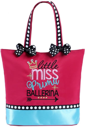 Sassi Designs Little Miss Prima Ballerina small tote; polka dot bows & crystalline accents