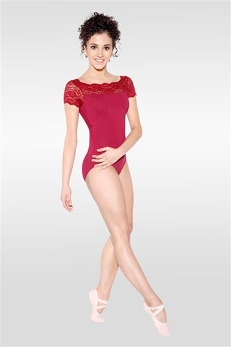 So Danca Adult Cap Sleeve Leotard w- Lace Neckline